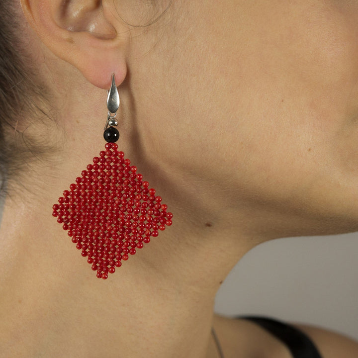 Orecchini a rombo di corallo sardo naturale gorallgioielli