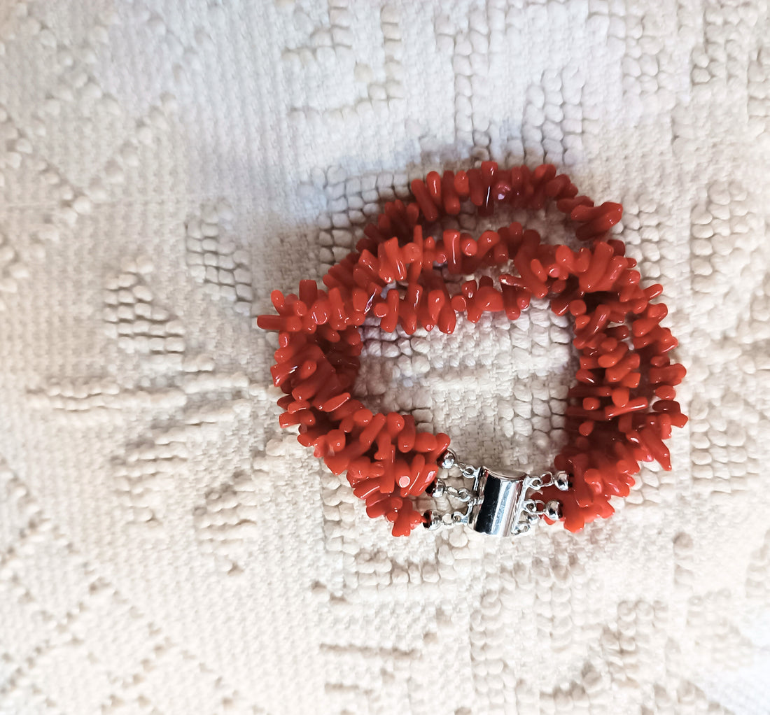 MERRE-Bracciale multifilo di corallo naturale del Mediterraneo