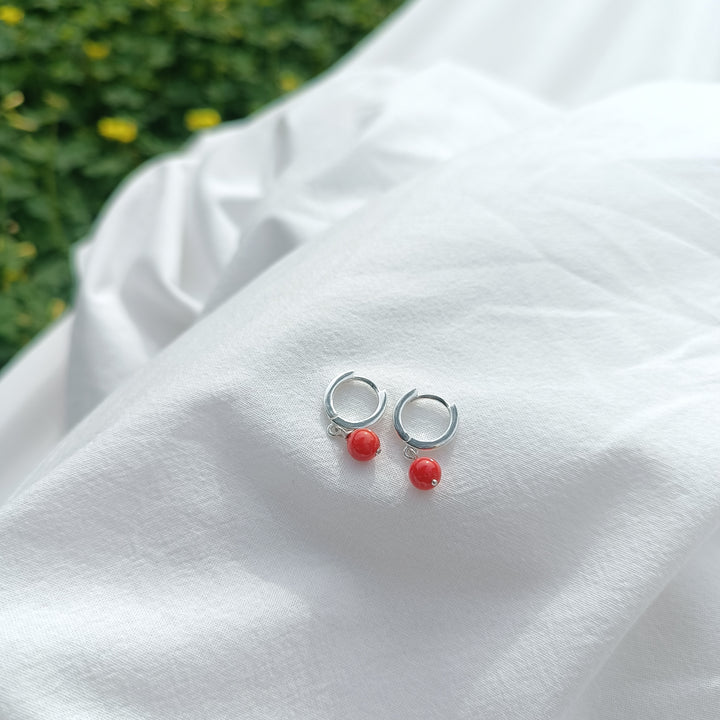 Orecchini cerchio argento e corallo 