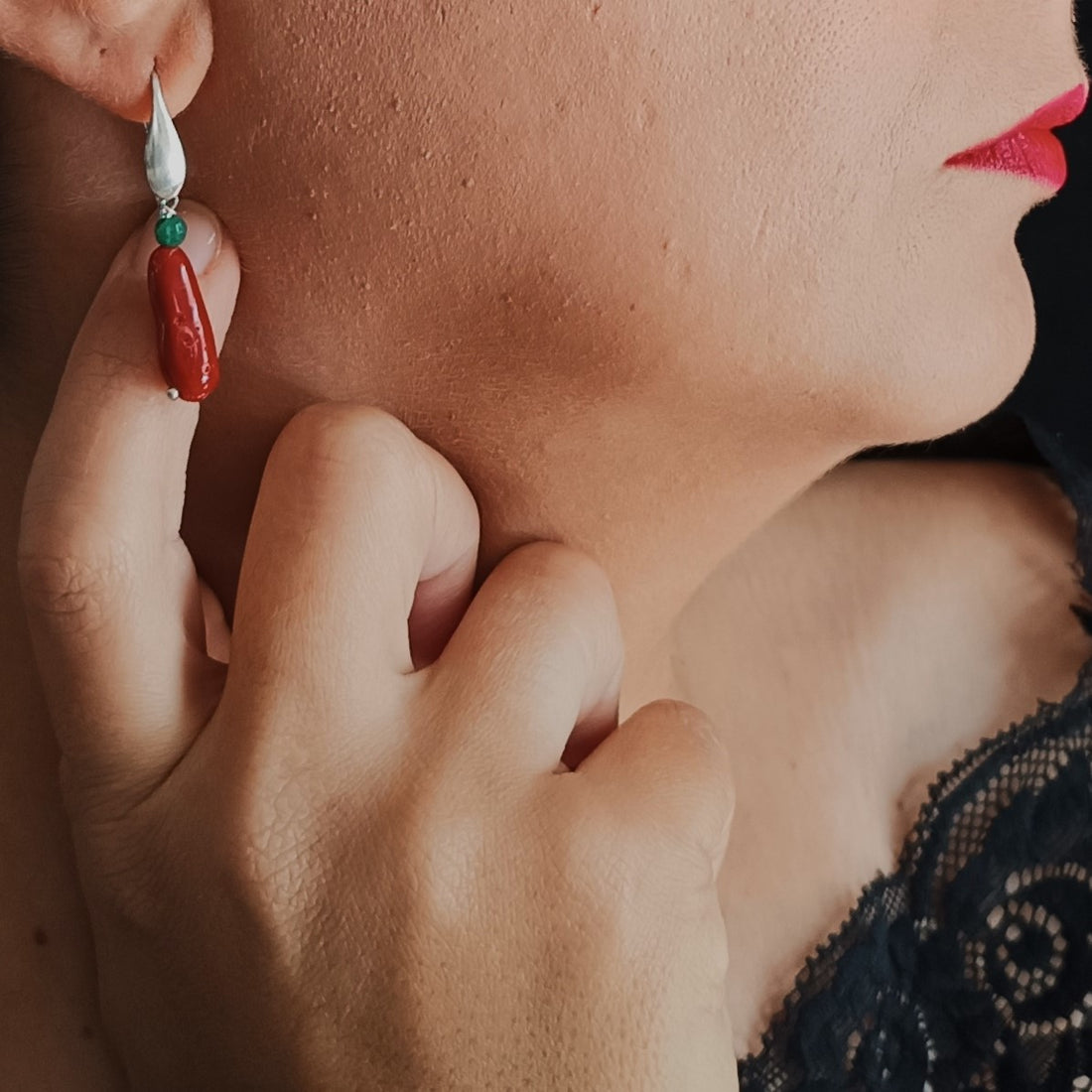 BASOLU Orecchini corallo e agata verde GORALgioielli