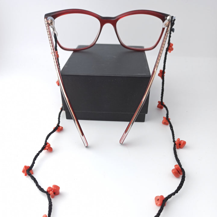 Catenella per occhiali ad uncinetto e corallo GORALgioielli